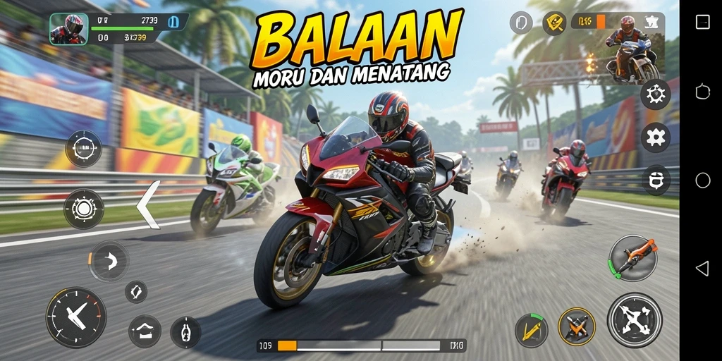 Tampilan gameplay balapan motor yang mendebarkan di 2739.