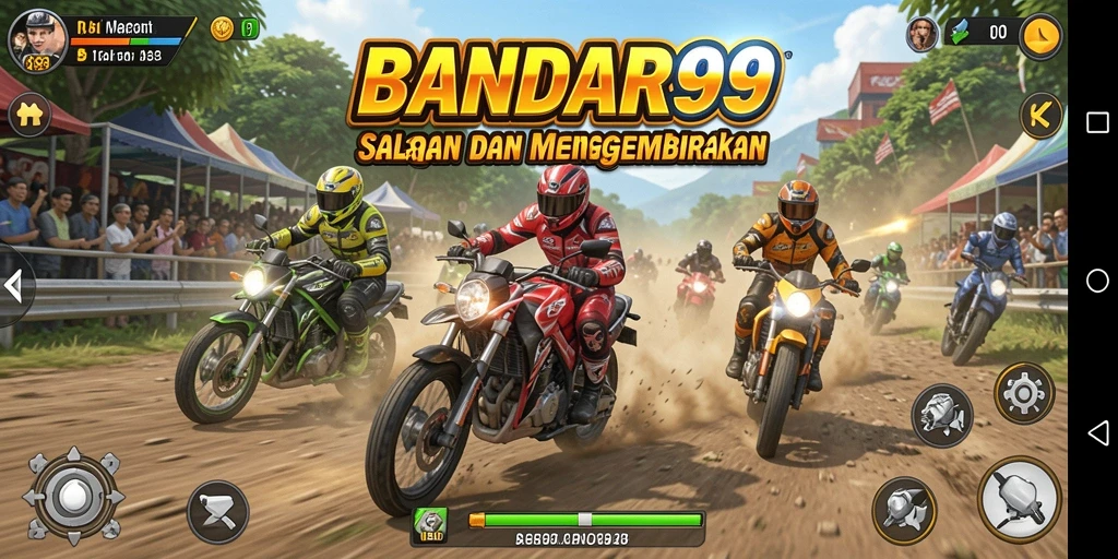 Tampilan gameplay balapan motor yang mendebarkan dan seru.