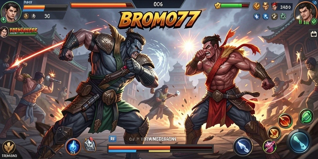 Screenshot gameplay BROMO77 menampilkan pertarungan yang mendebarkan.
