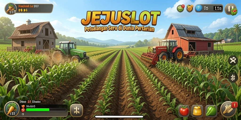 Tampilan gameplay JEJUSLOT yang menggambarkan dunia pertanian yang indah.