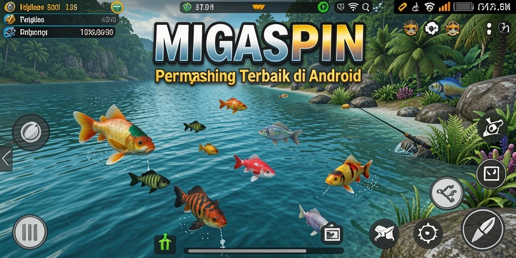 Tampilan gameplay MIGASPIN yang seru dan menegangkan saat memancing.