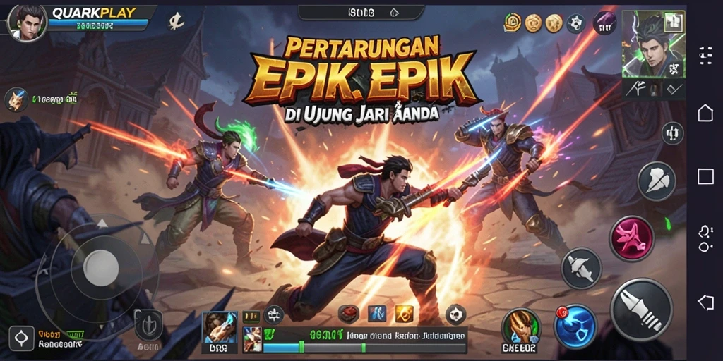 Tampilan seru pertarungan dalam QUARKPLAY yang mendebarkan.