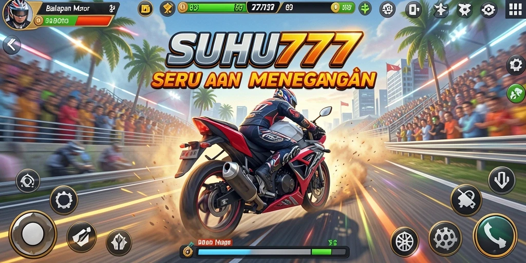 Tampilan seru dari gameplay balapan motor SUHU777.