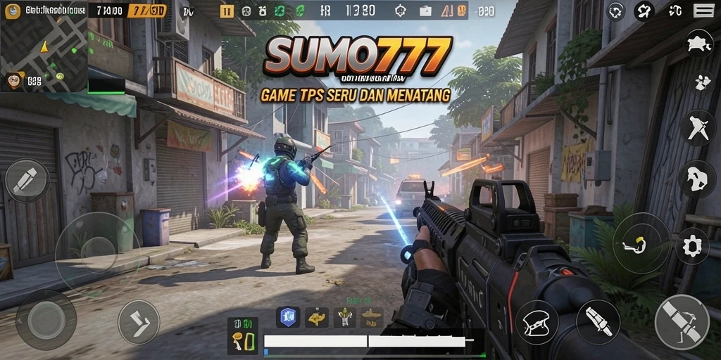Tangkapan layar SUMO777 menunjukkan aksi gameplay TPS yang mendebarkan.