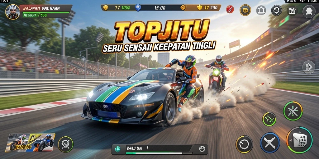 Gameplay balapan seru di TOPJITU dengan grafik memukau.